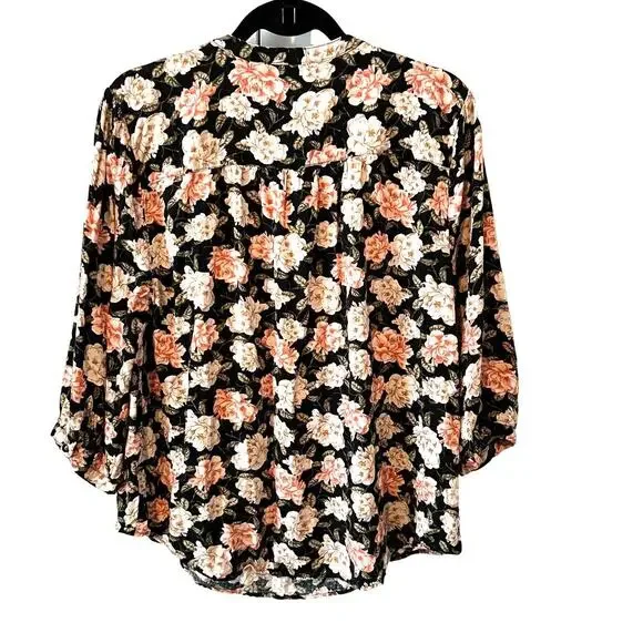 Torrid Black Floral Texture Woven Peasant Blouse Peasant‎ Sleeves Plus Sz 1 - Picture 3 of 7